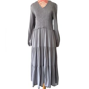 Bohme Smocked Midi Dress Sz XL Cottage Core Classic Quiet Luxury Modest Full